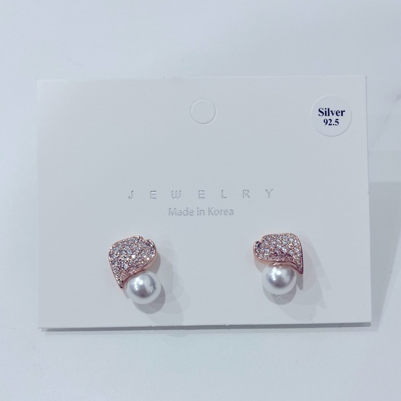 Pearl & Diamonds (Rose Gold) Earrings-Sterling Silver - Picture 2 of 3
